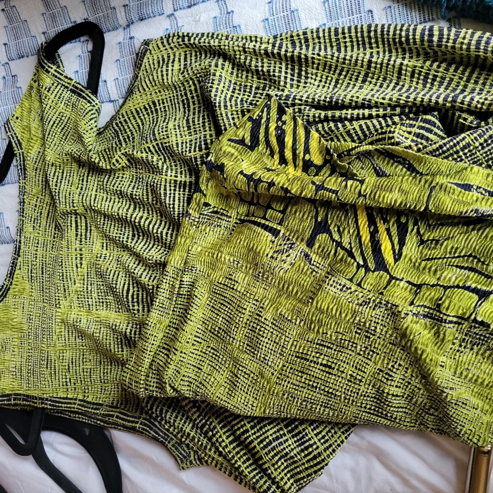 Vintage Pleat Pleat by Rafael Lime Green Tie Dye Maxi Dress Size Medium - Picture 6 of 8